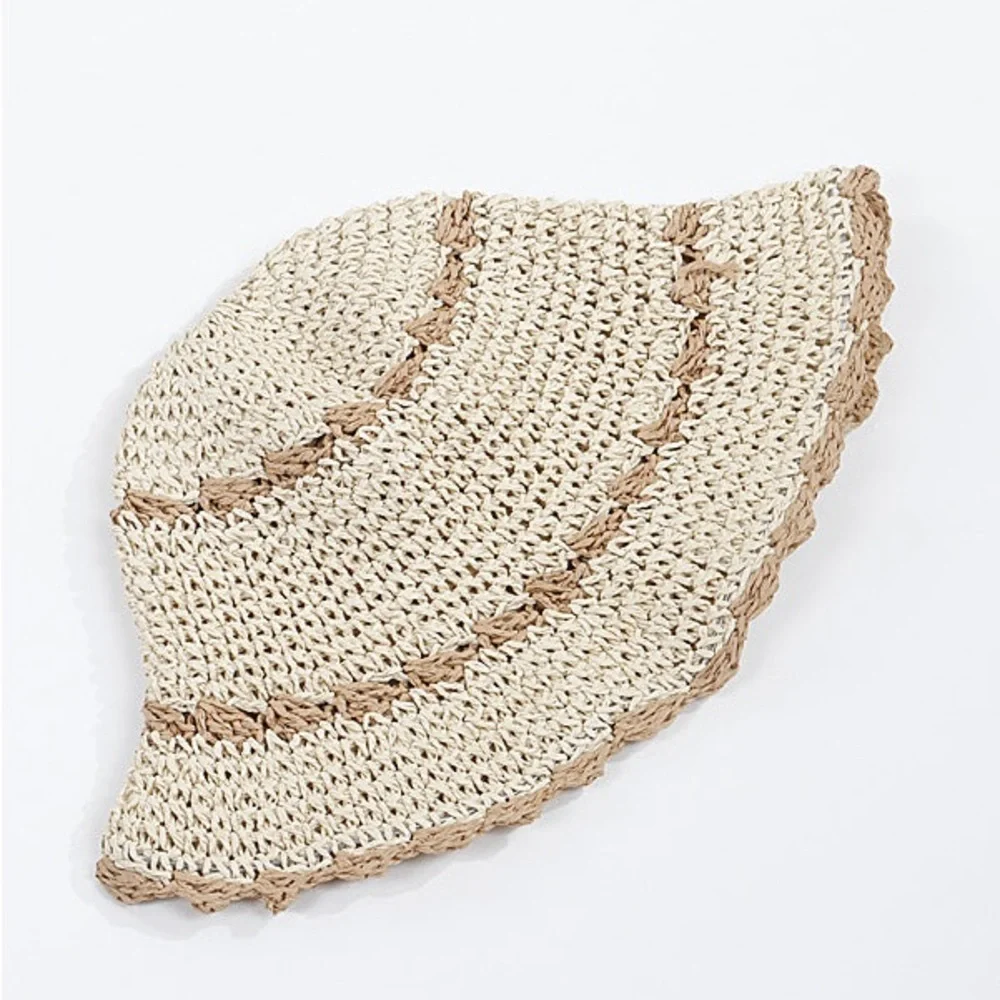 New🌟Free People -Crochet Straw Bucket-white /Blue